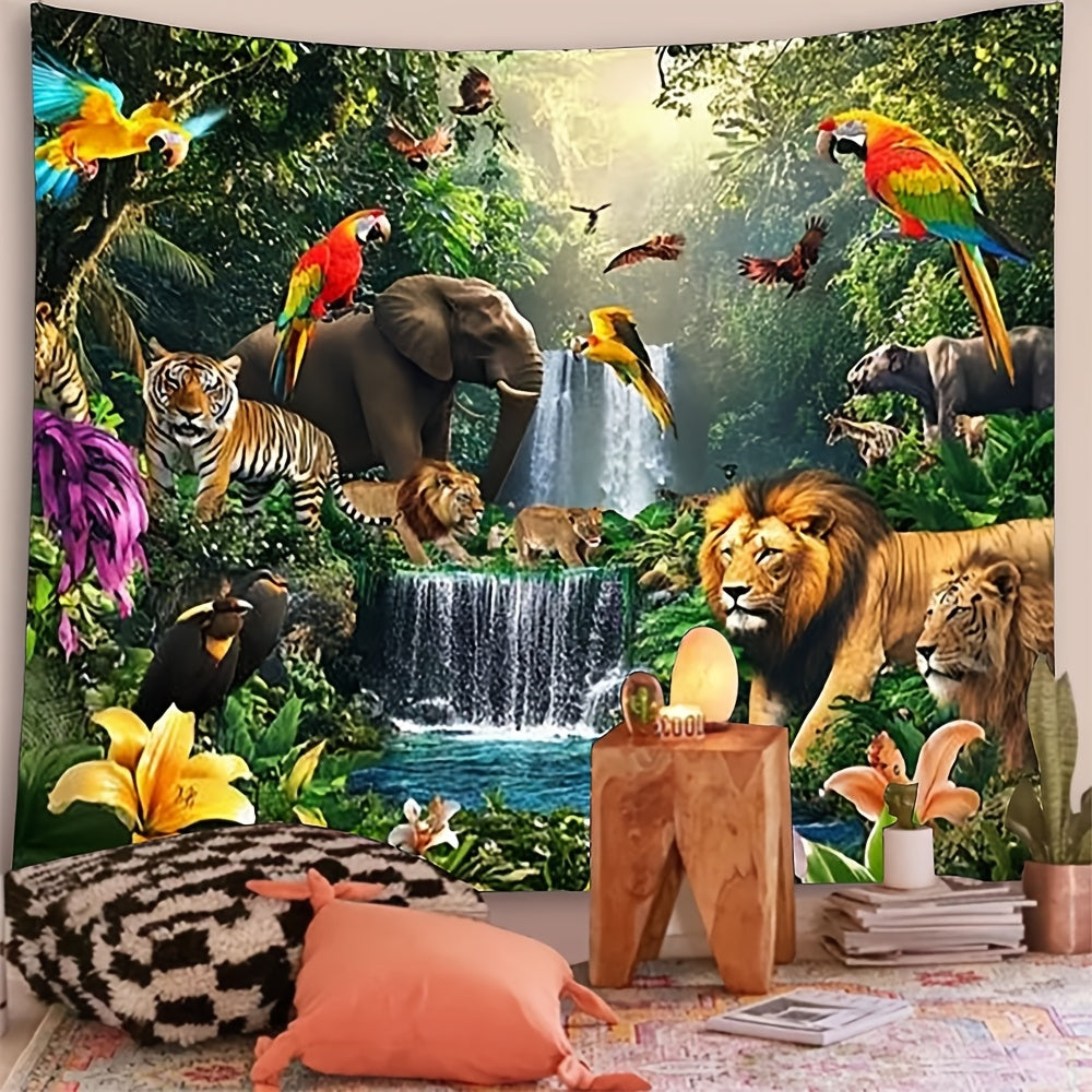 Toile de fond safari, cascade et fauves en rendu photo réel