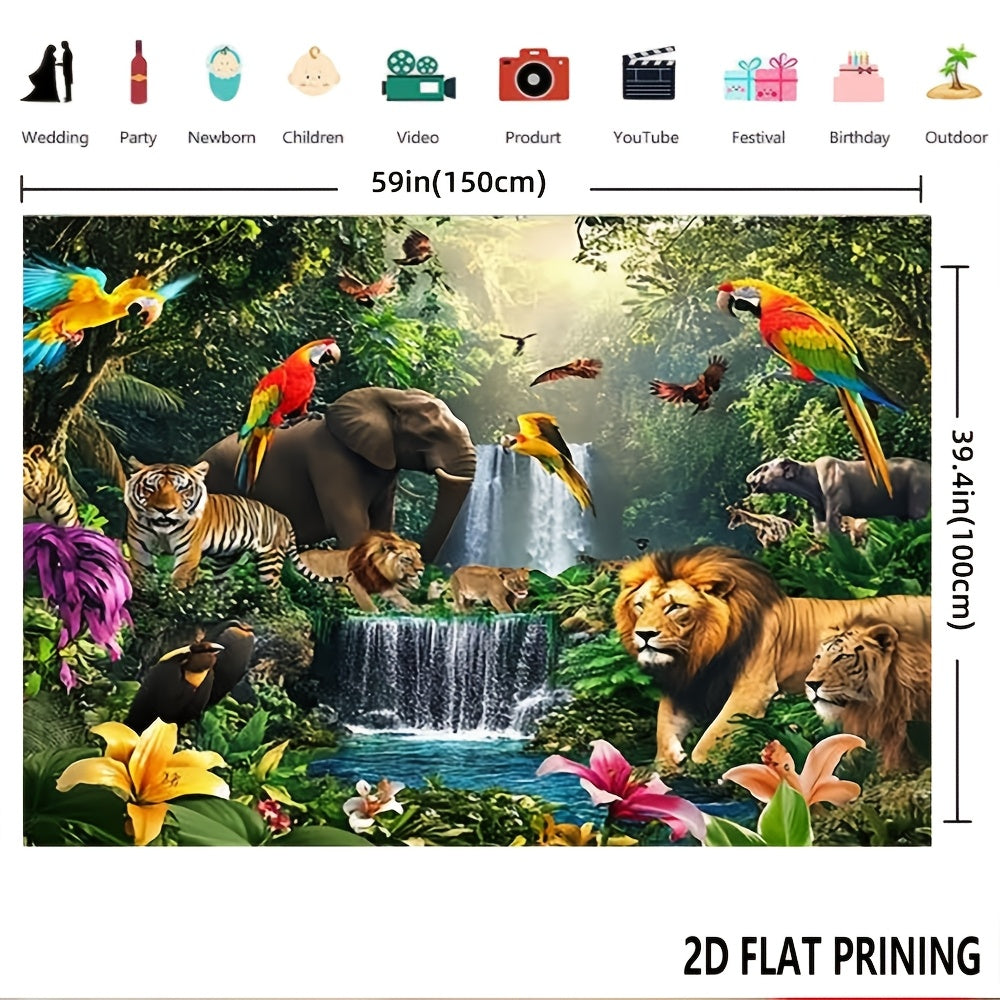 Toile de fond safari, cascade et fauves en rendu photo réel