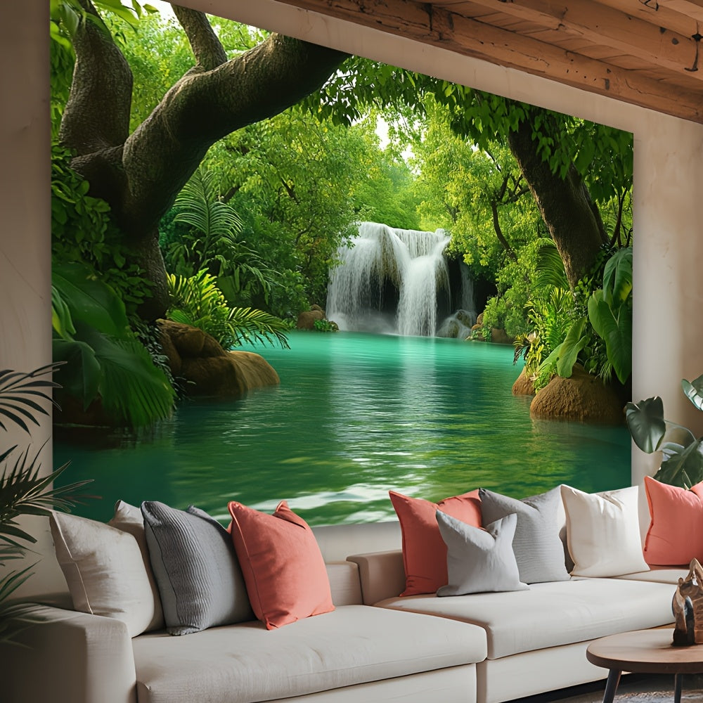 Toile murale cascade de jungle aux eaux turquoise à tendre