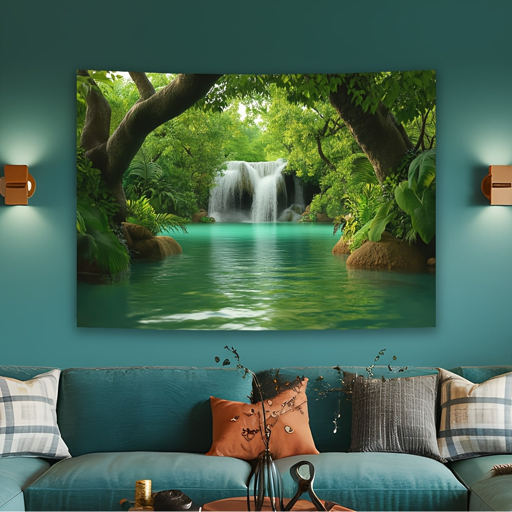 Toile murale cascade de jungle aux eaux turquoise à tendre