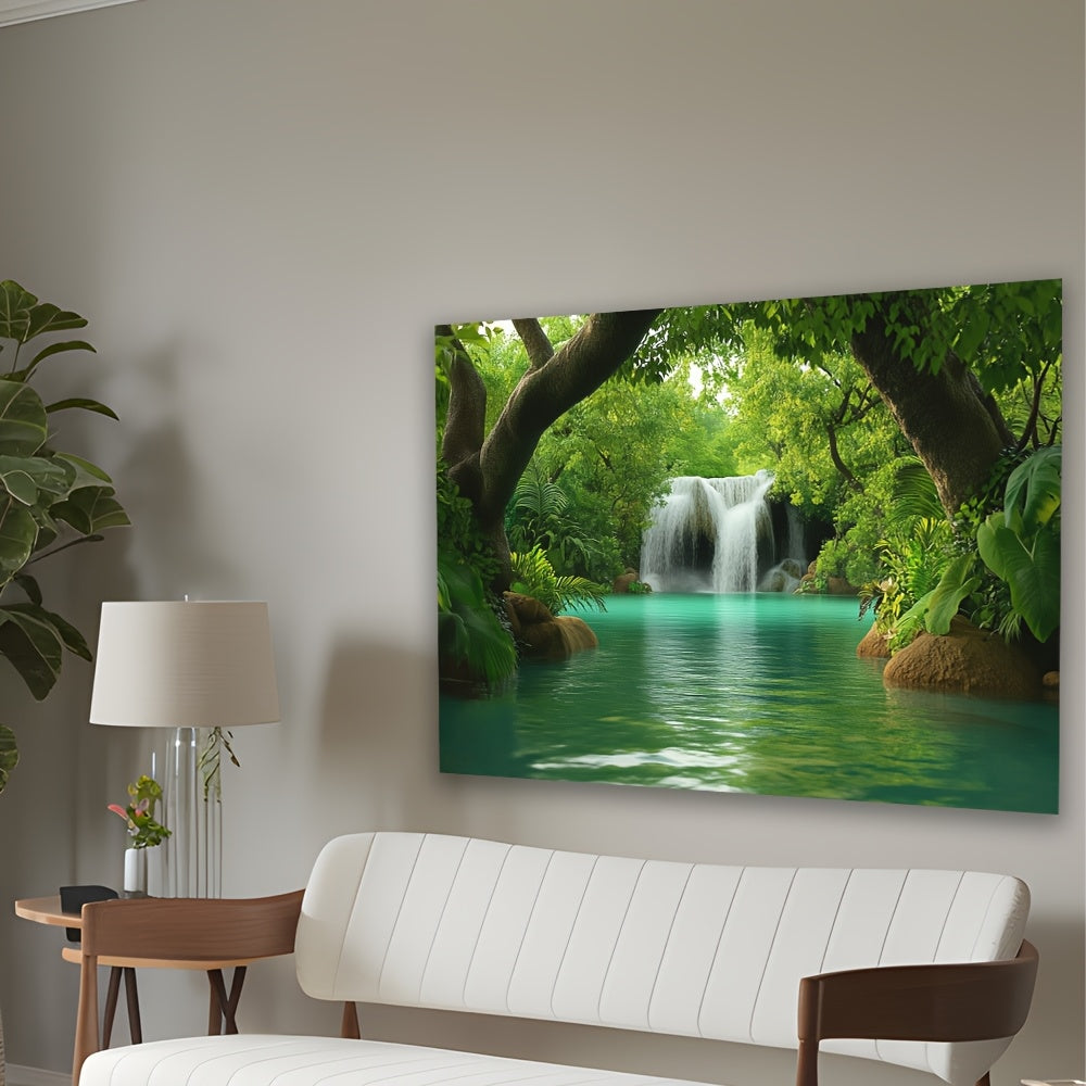 Toile murale cascade de jungle aux eaux turquoise à tendre