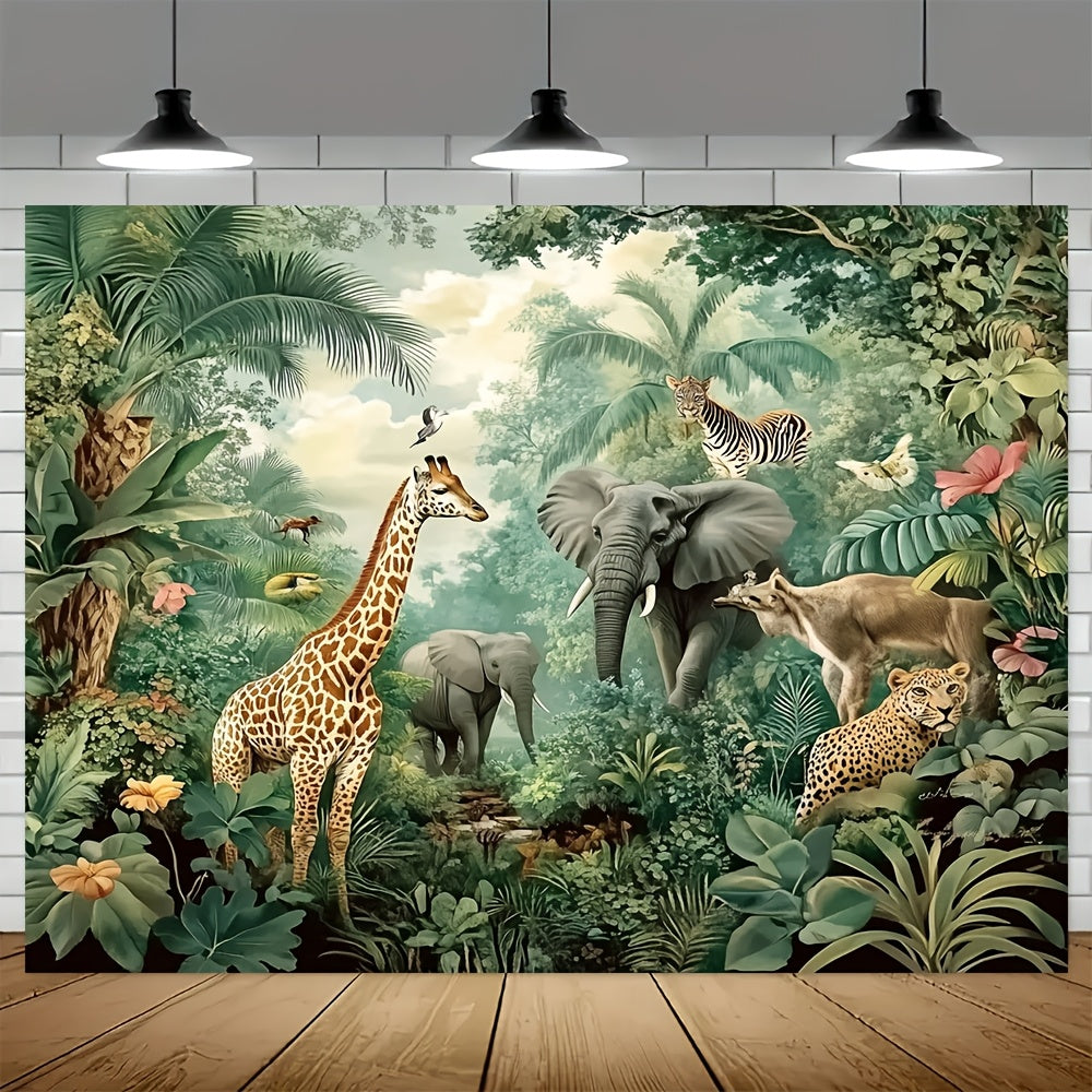 Toile murale jungle illustrée à l'ancienne, quatre formats