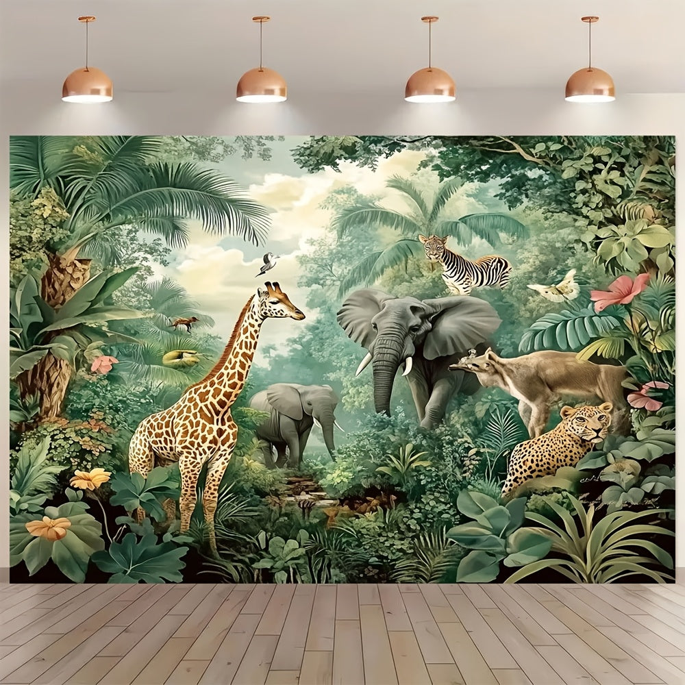 Toile murale jungle illustrée à l'ancienne, quatre formats