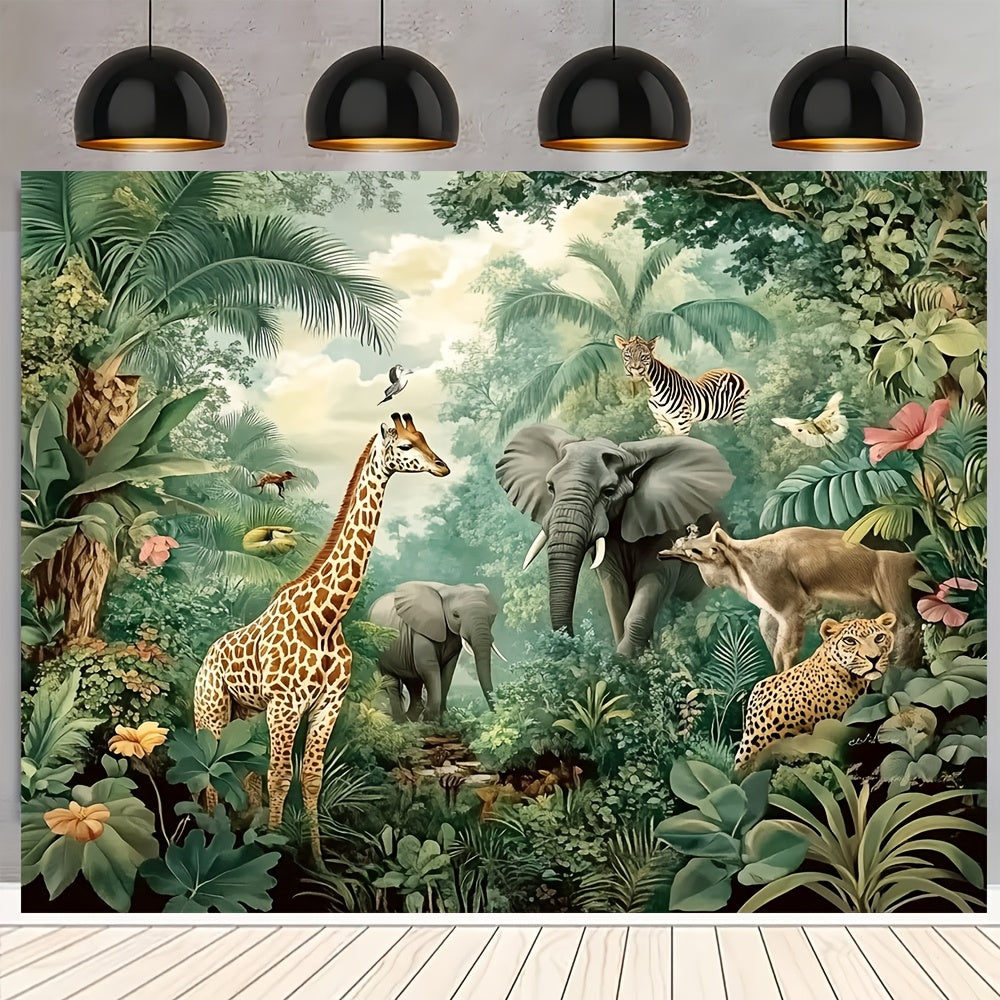 Toile murale jungle illustrée à l'ancienne, quatre formats