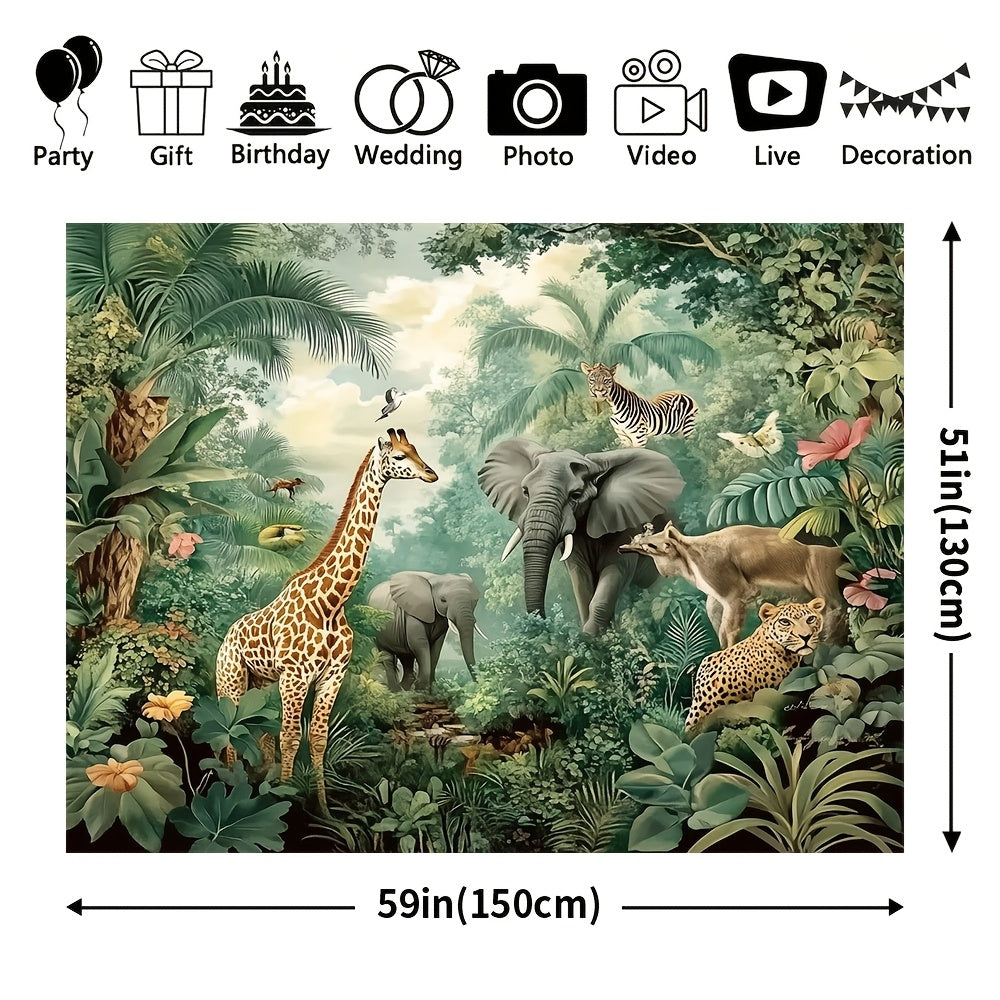 Toile murale jungle illustrée à l'ancienne, quatre formats
