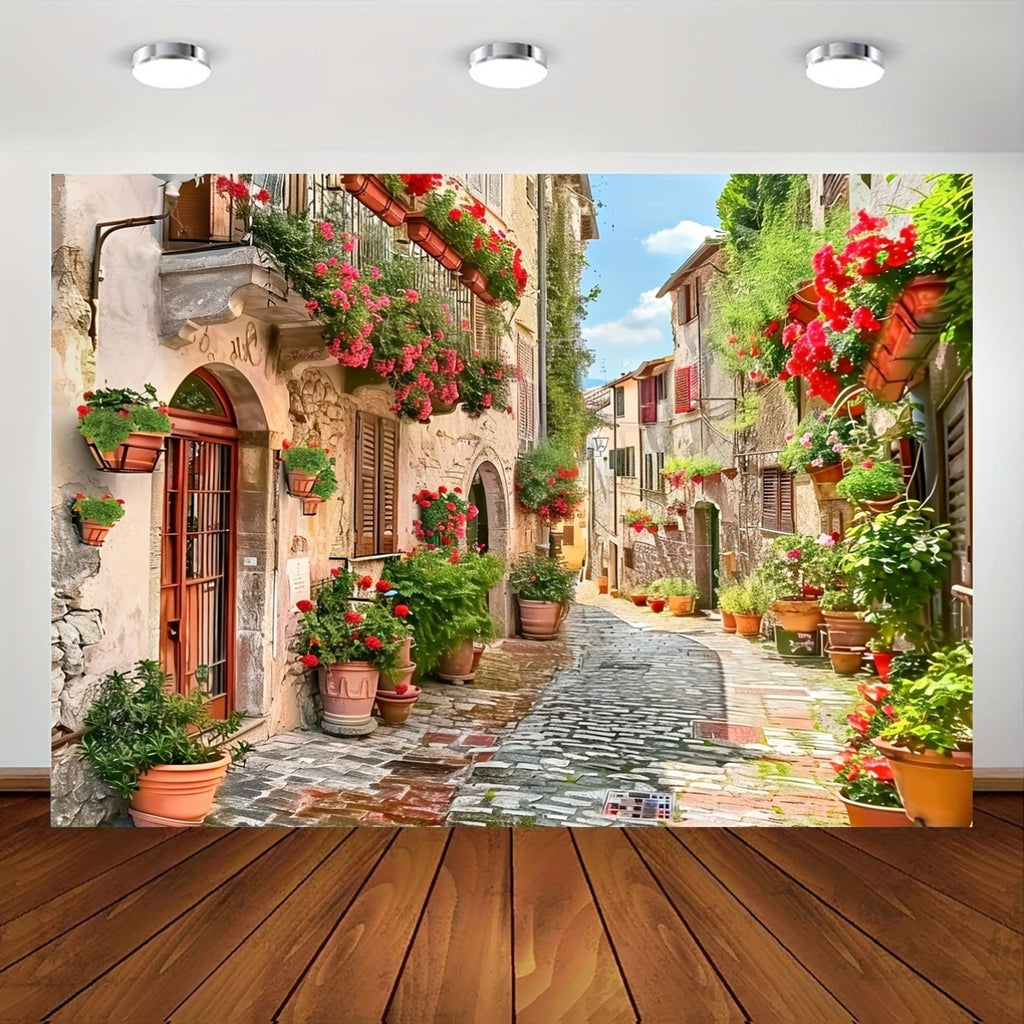 Toile murale piazza italienne aux géraniums, dix formats