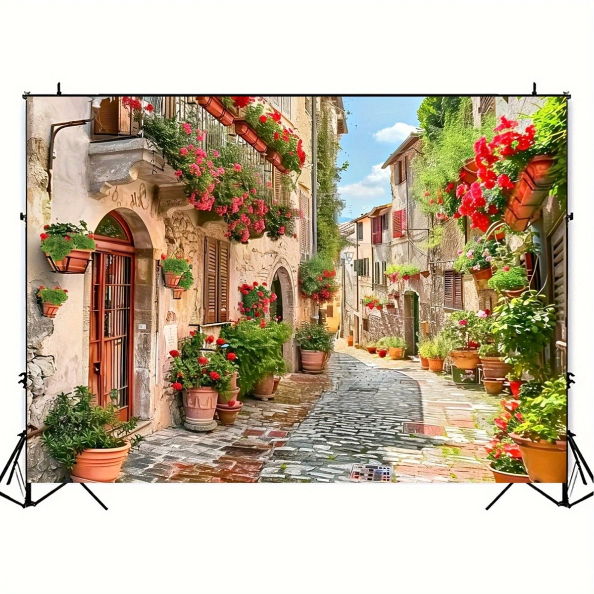 Toile murale piazza italienne aux géraniums, dix formats