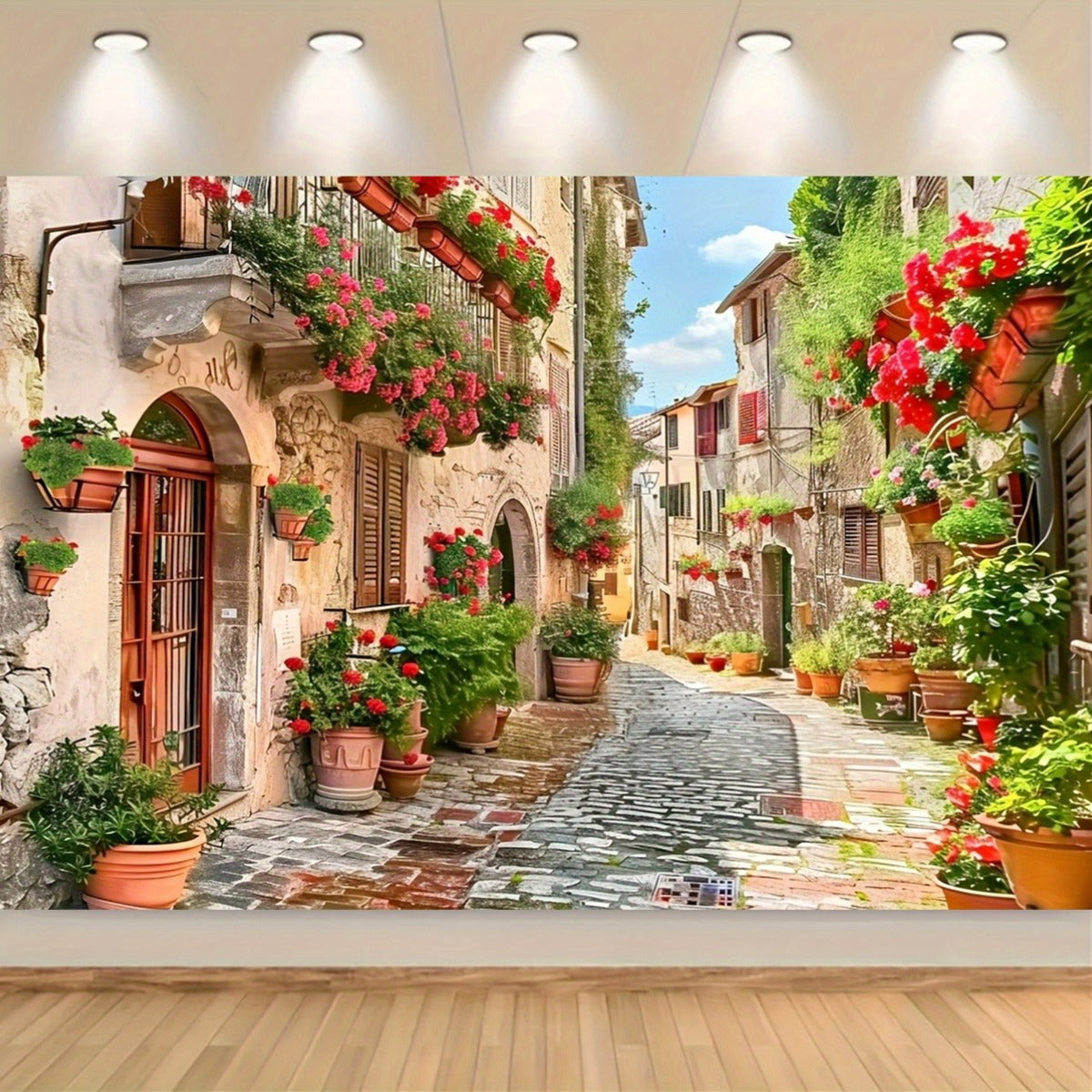 Toile murale piazza italienne aux géraniums, dix formats