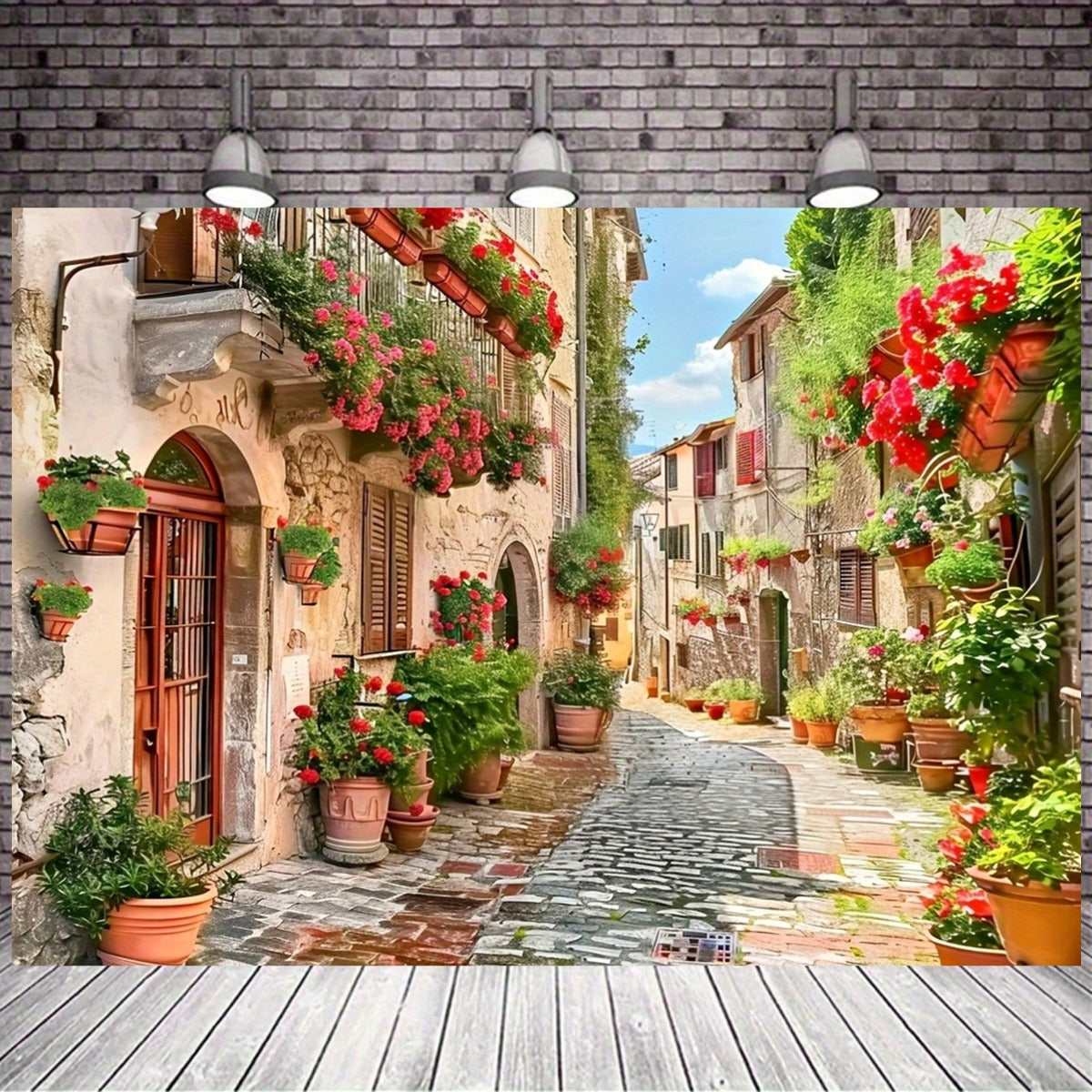 Toile murale piazza italienne aux géraniums, dix formats
