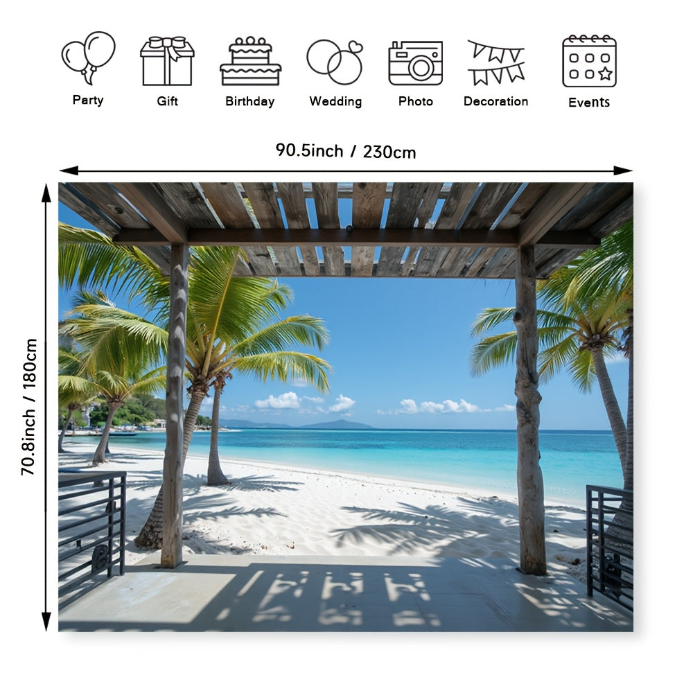 Toile murale plage tropicale vue sous une pergola de bois