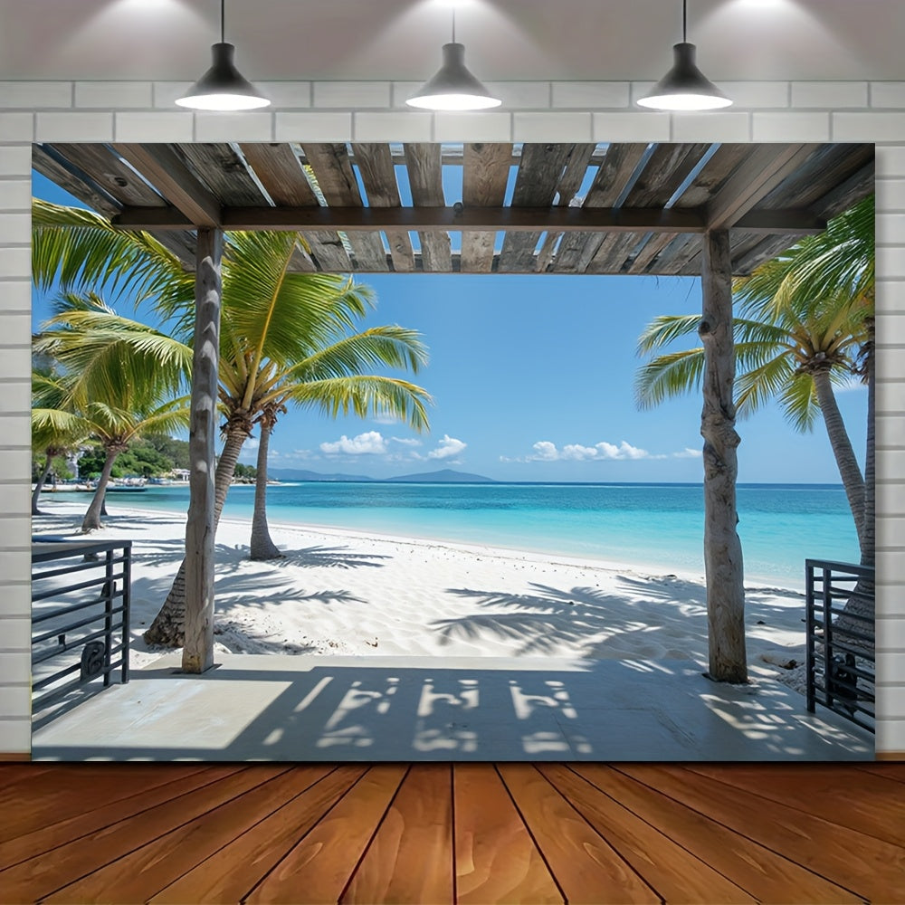 Toile murale plage tropicale vue sous une pergola de bois