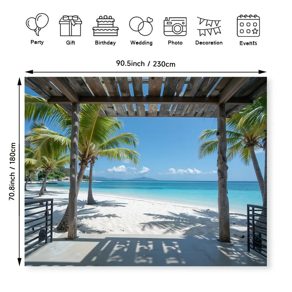 Toile murale plage tropicale vue sous une pergola de bois