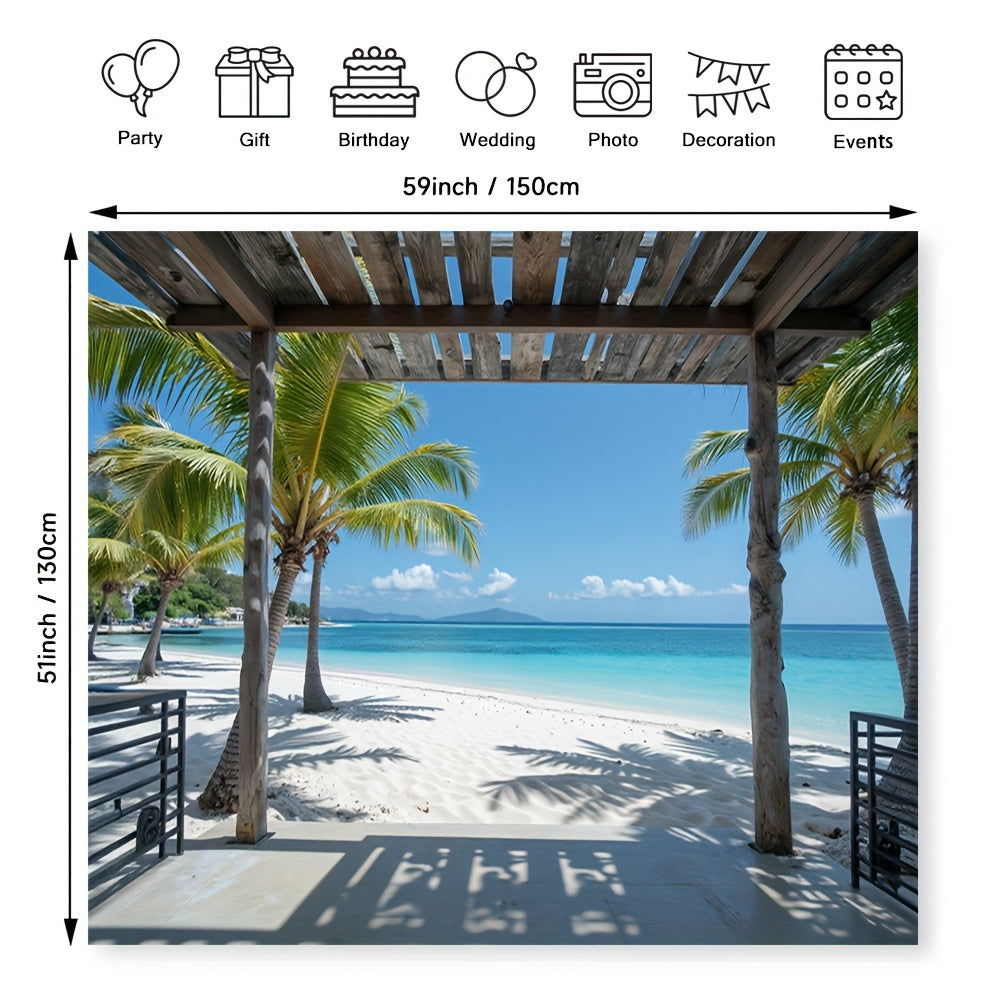 Toile murale plage tropicale vue sous une pergola de bois