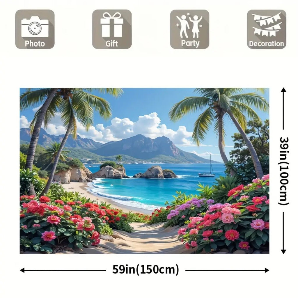 Toile murale plage tropicale, palmiers et hibiscus fleuris