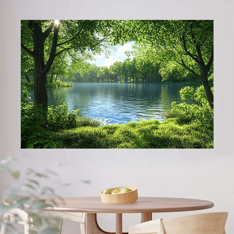 Toile murale rivière en sous-bois à suspendre, 12 formats